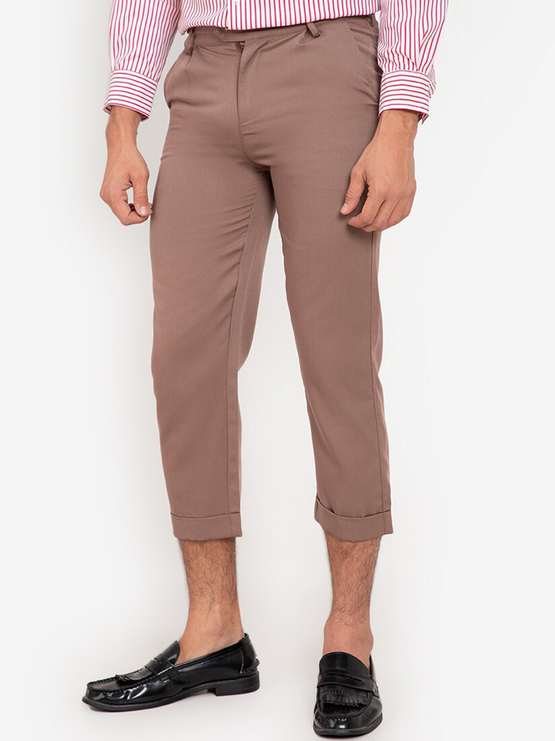 ZALORA BASICS Men Brown Cropped Trousers