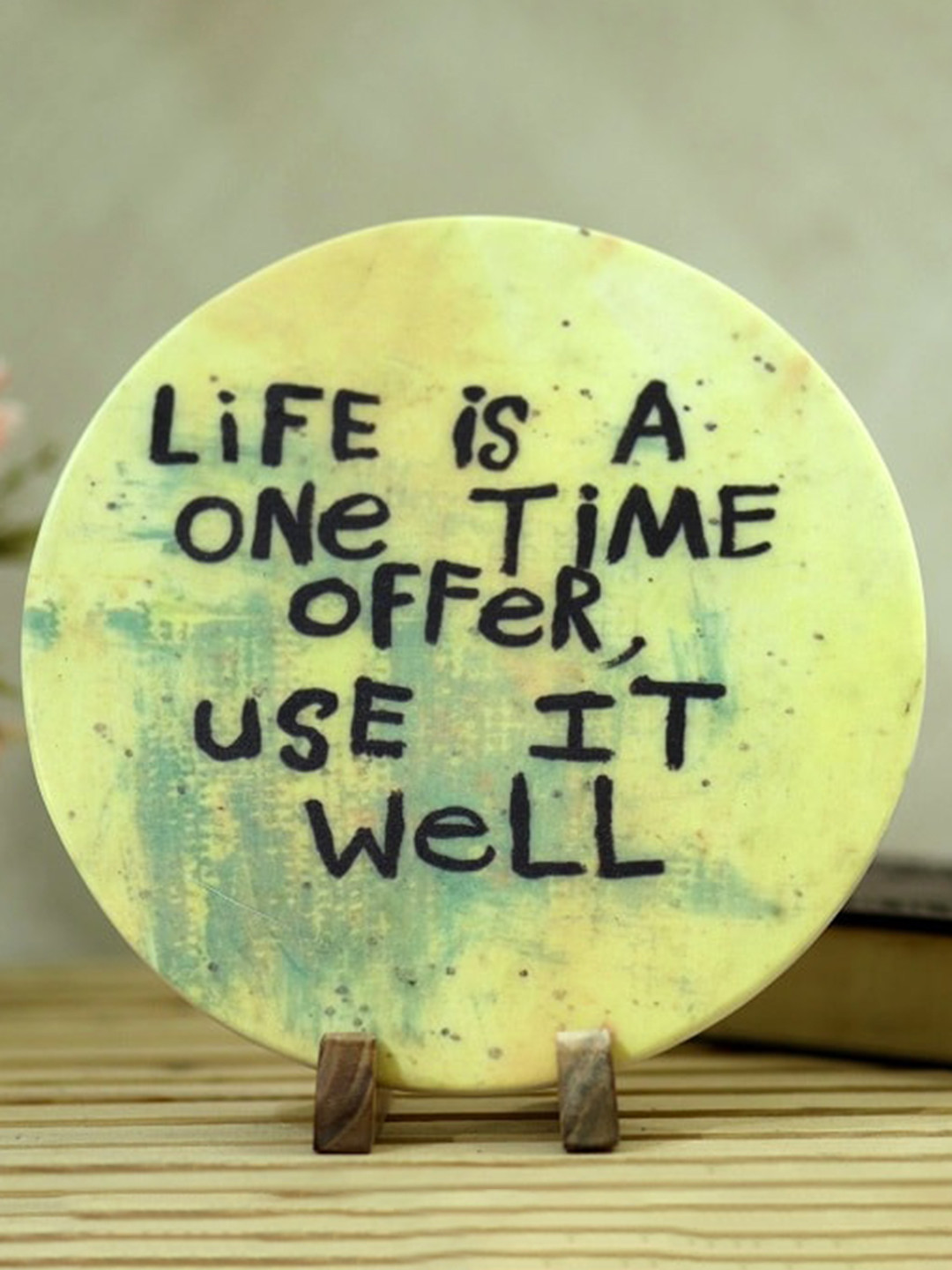 POSH-N-PLUSH Offer Of Life Yellow Marble Glossy Living Room Medium Showpiece - 10 Inches