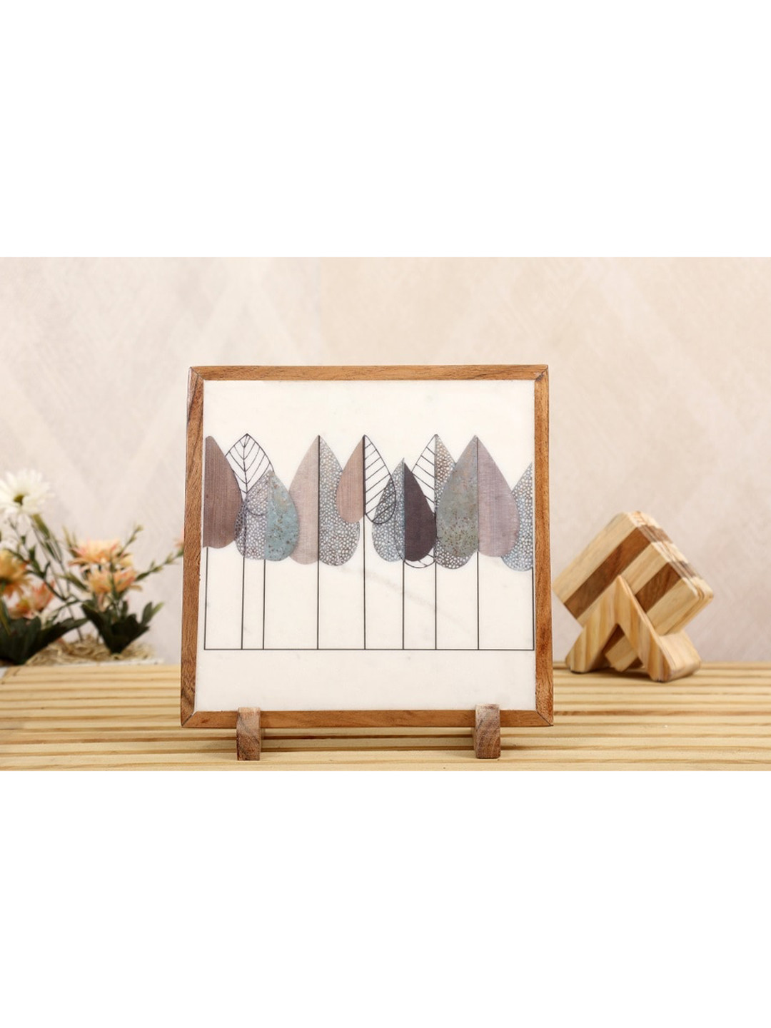 POSH-N-PLUSH Tropical Vibes Cream Marble Matte Living Room Medium Showpiece - 9.8 Inches