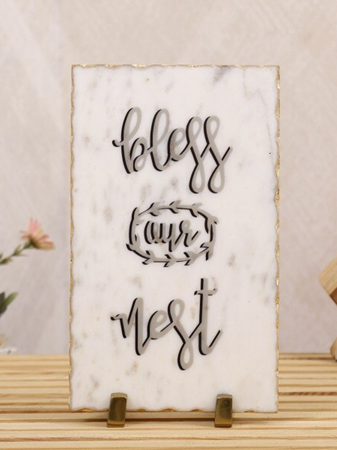 POSH-N-PLUSH Bless Our Nest Grey Marble Matte Living Room Medium Showpiece - 9.8 Inches