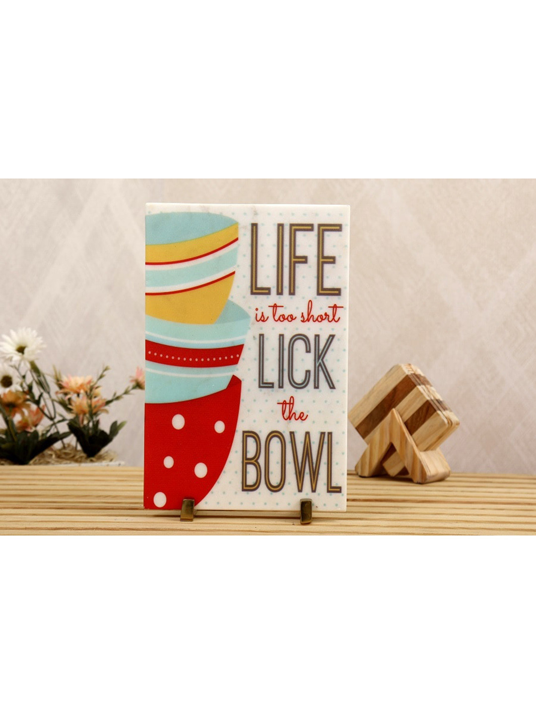 POSH-N-PLUSH Lick The Bowl Off White Marble Glossy Living Room Small Showpiece - 12 Inches