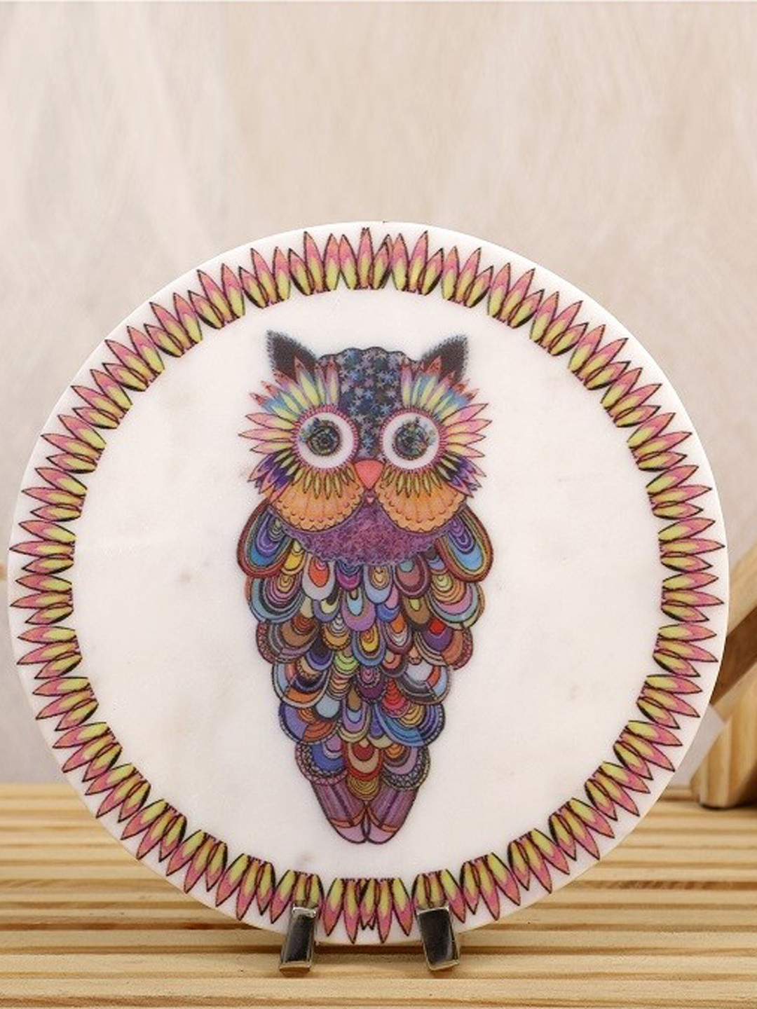 POSH-N-PLUSH Owl White Marble Glossy Living Room Medium Showpiece - 9.8 Inches