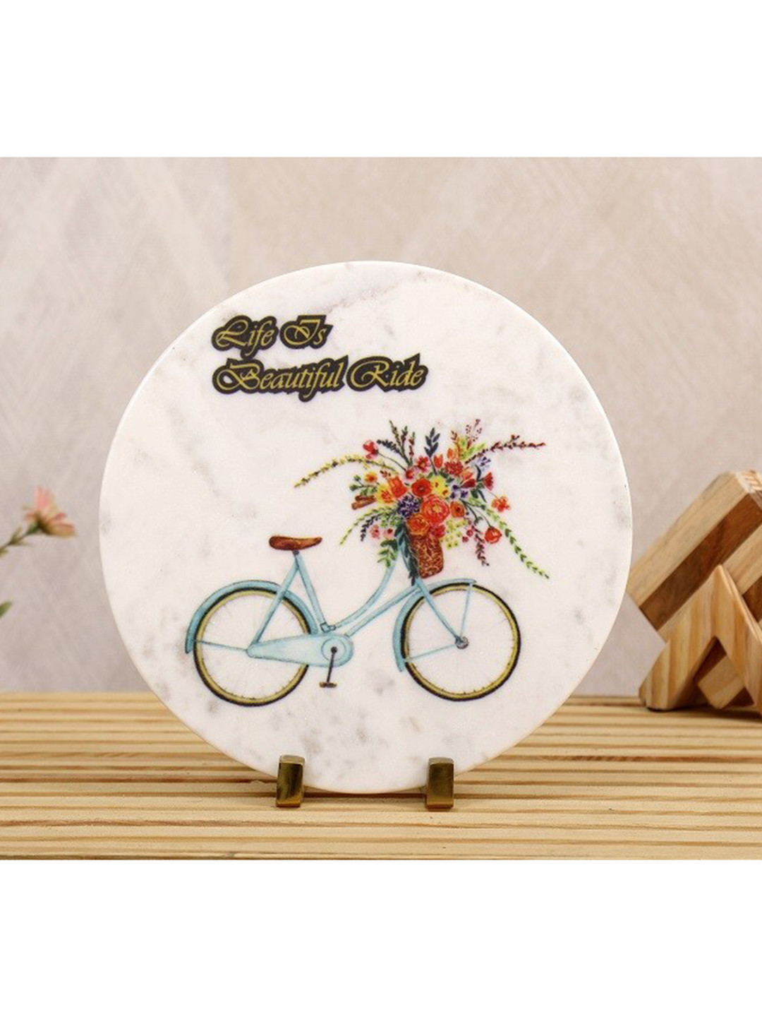 POSH-N-PLUSH Ride The Bike White Marble Matte Living Room Medium Showpiece - 9.8 Inches