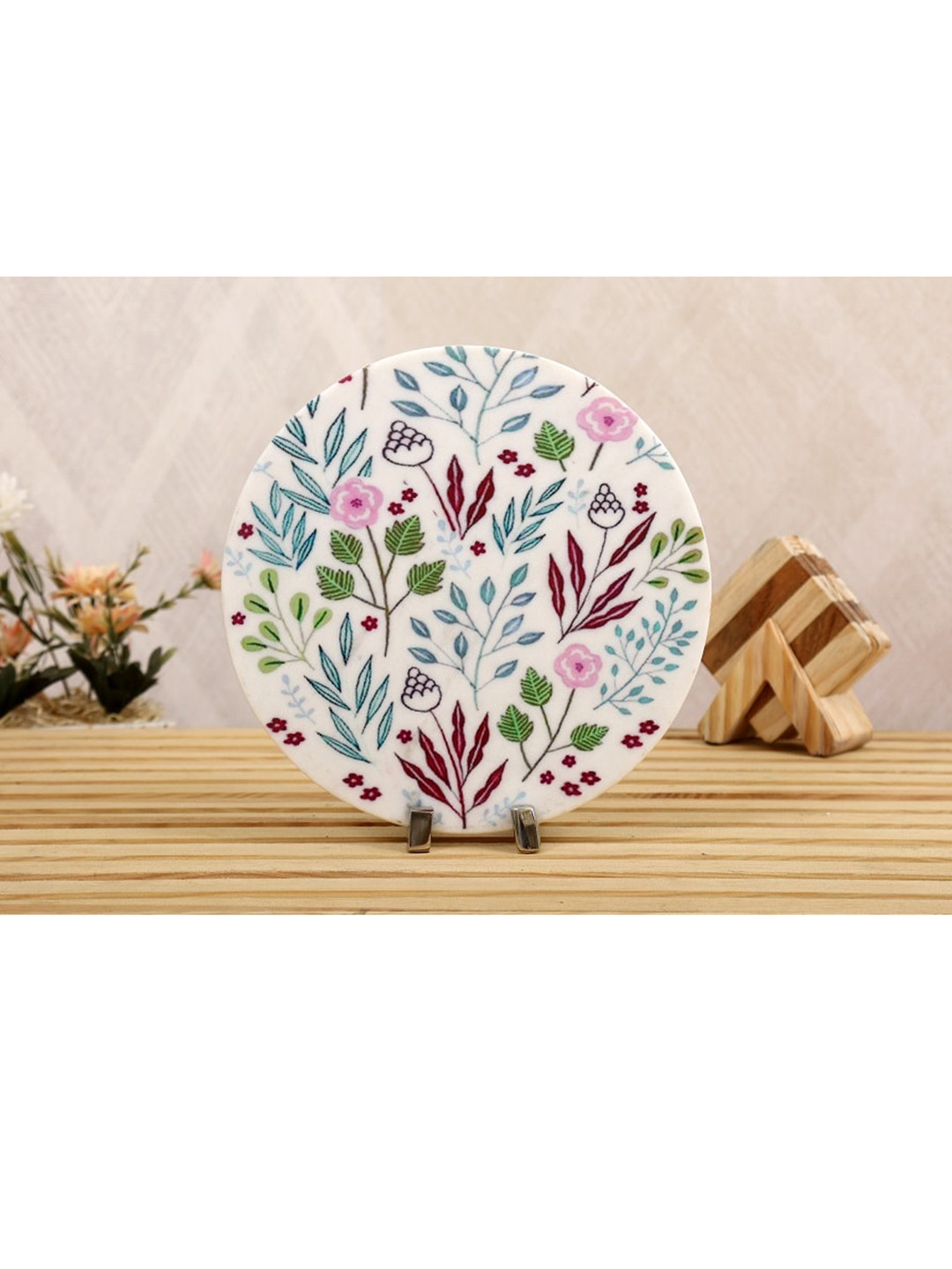 POSH-N-PLUSH Wall Corsage White Marble Matte Living Room Large Showpiece - 9.8 Inches