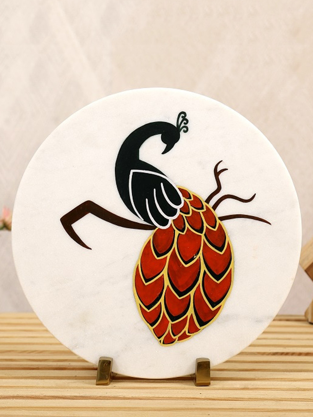 POSH-N-PLUSH Color Me Peacock Black Marble Matte Garden Medium Showpiece - 0.4 Inches