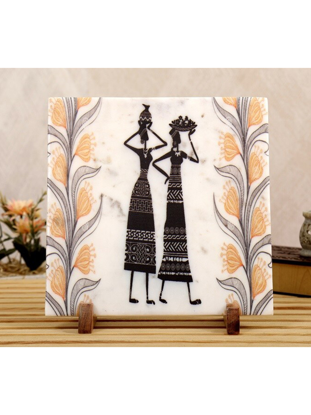 POSH-N-PLUSH Folk Vibes Off White Marble Glossy Living Room Medium Showpiece - 9.8 Inches