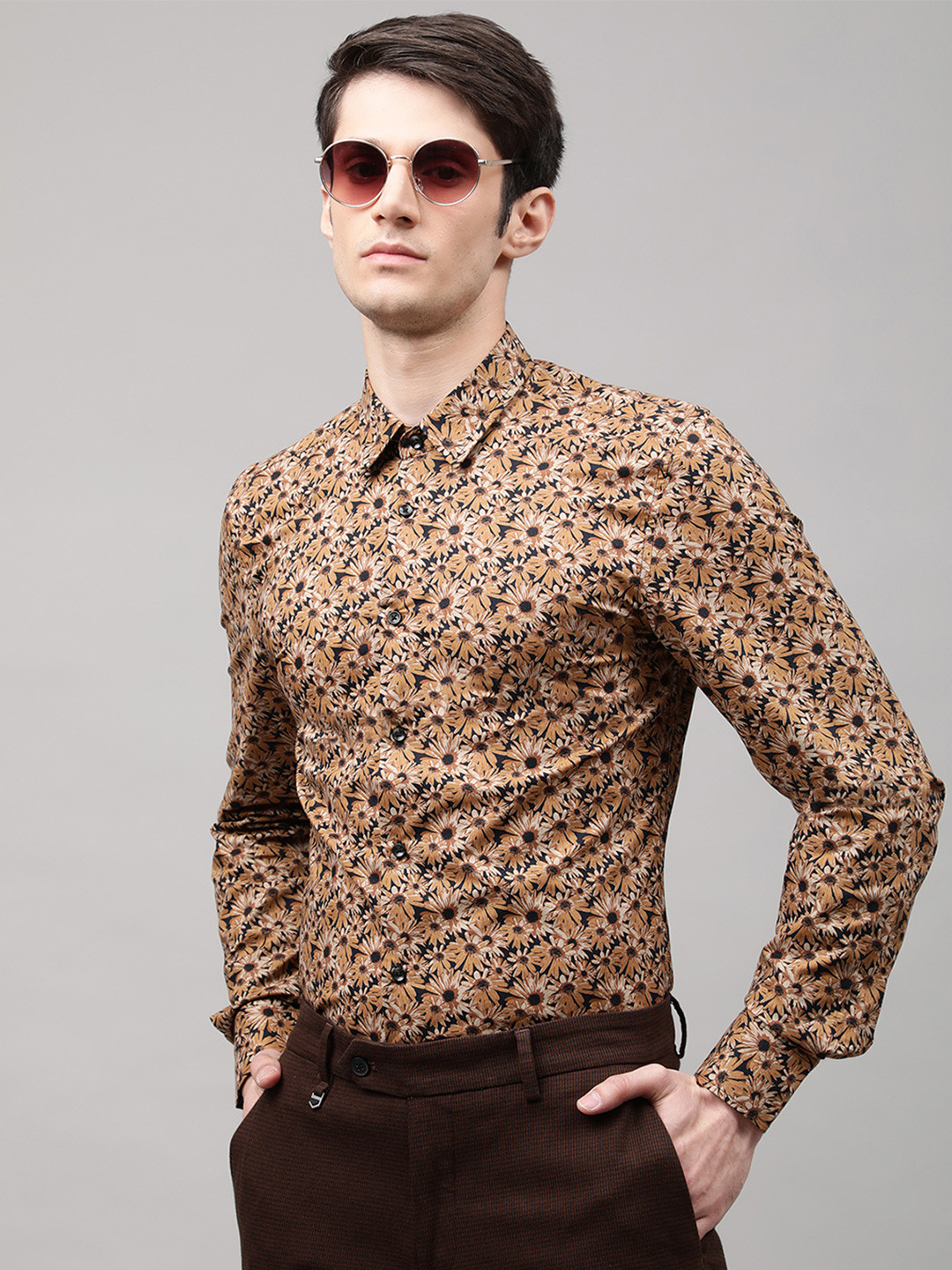 Antony Morato Men Yellow Classic Regular Fit Floral Printed Casual Shirt
