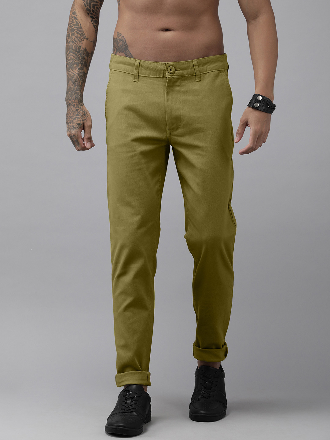 Roadster Men Olive Green Slim Fit Chinos