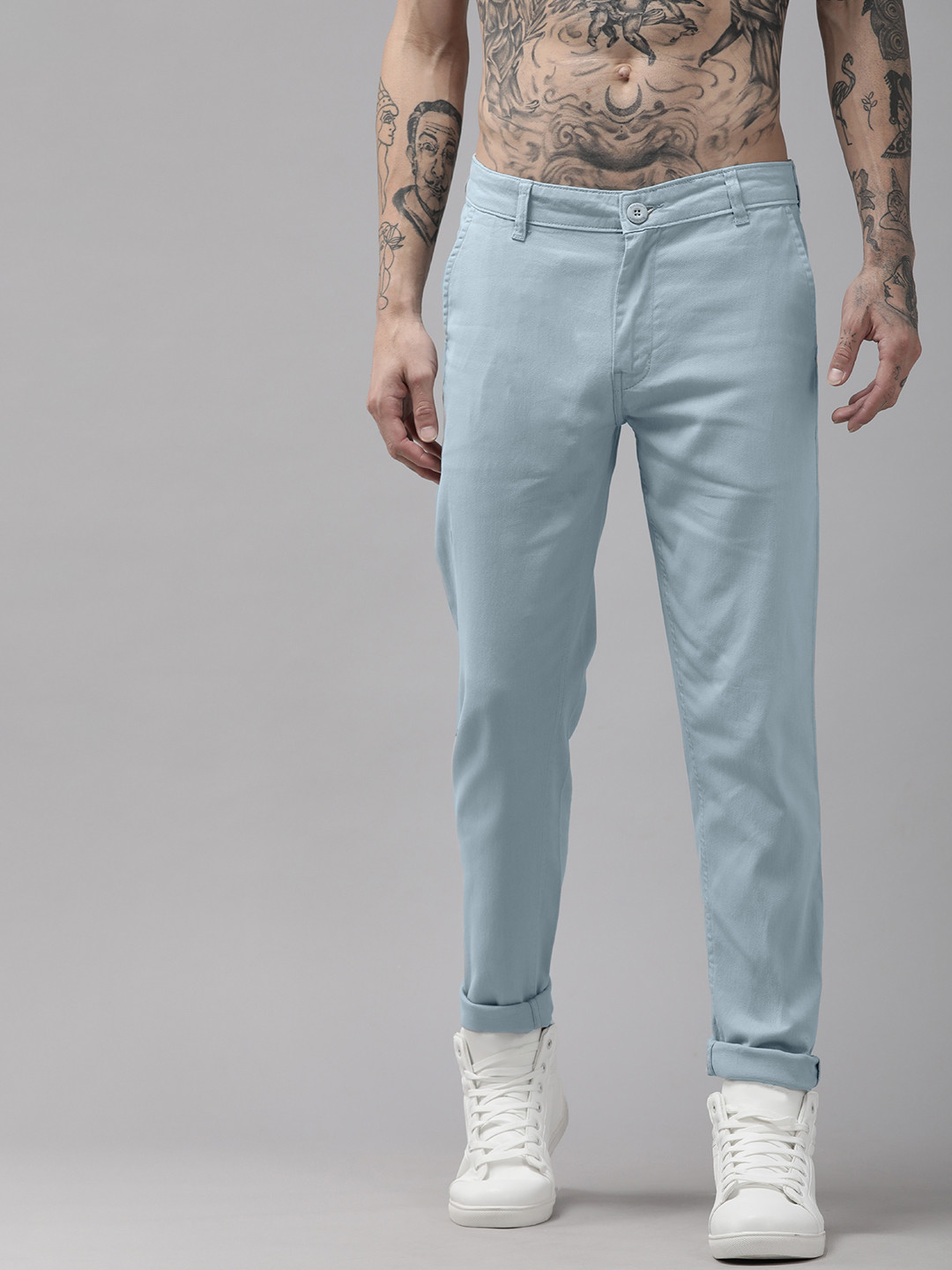 The Roadster Lifestyle Co Men Blue Slim Fit Mid-Rise Regular Trousers