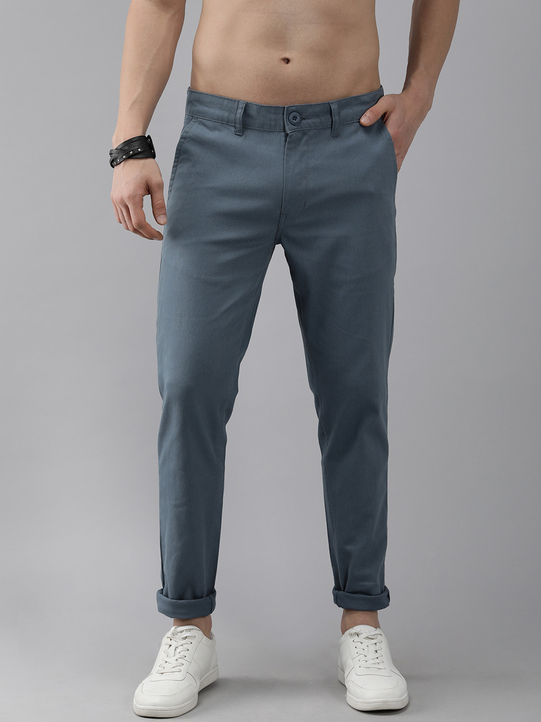 Roadster Men Blue Solid Slim Fit Regular Trousers
