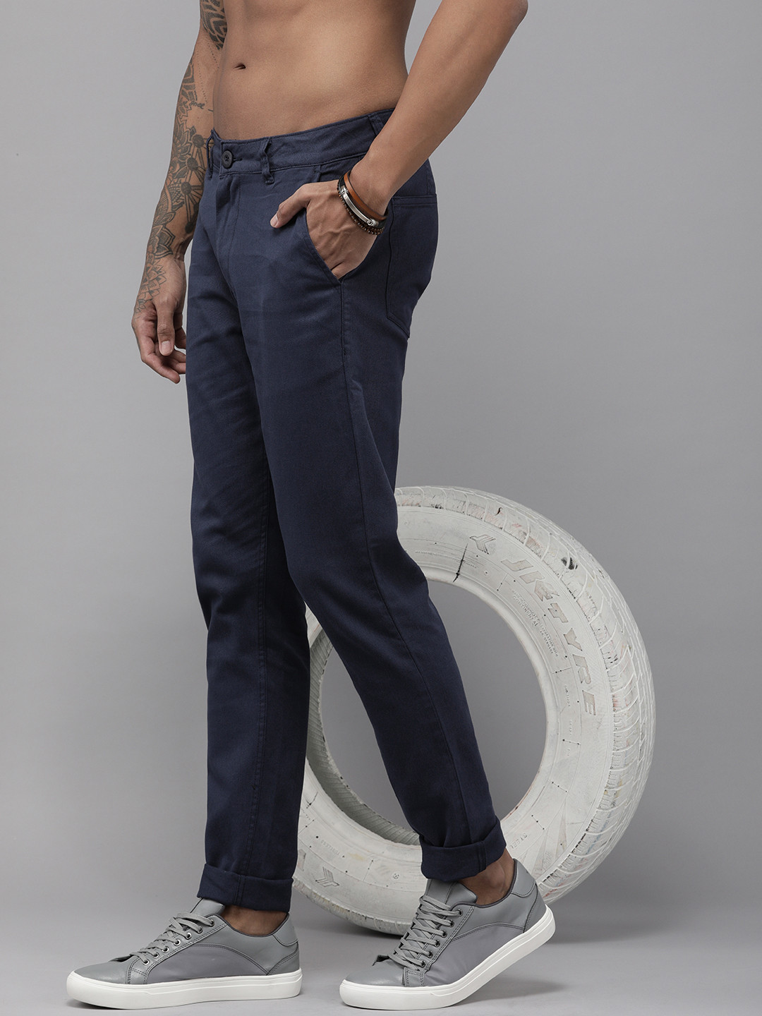 Roadster Men Navy Blue Slim Fit Chinos Trousers