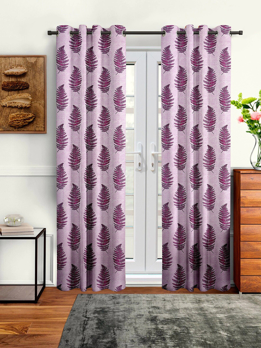 Cortina Pink & Magenta Printed Door Curtain Pack Of 2