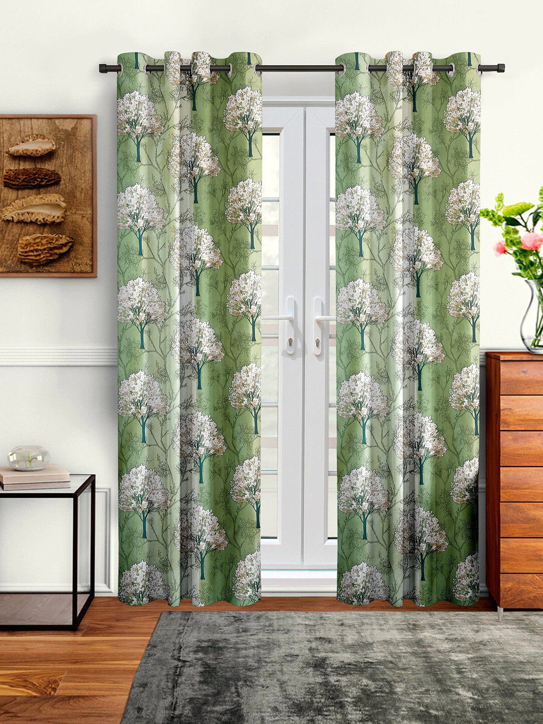 Cortina Green & Beige Printed Door Curtain Pack Of 2