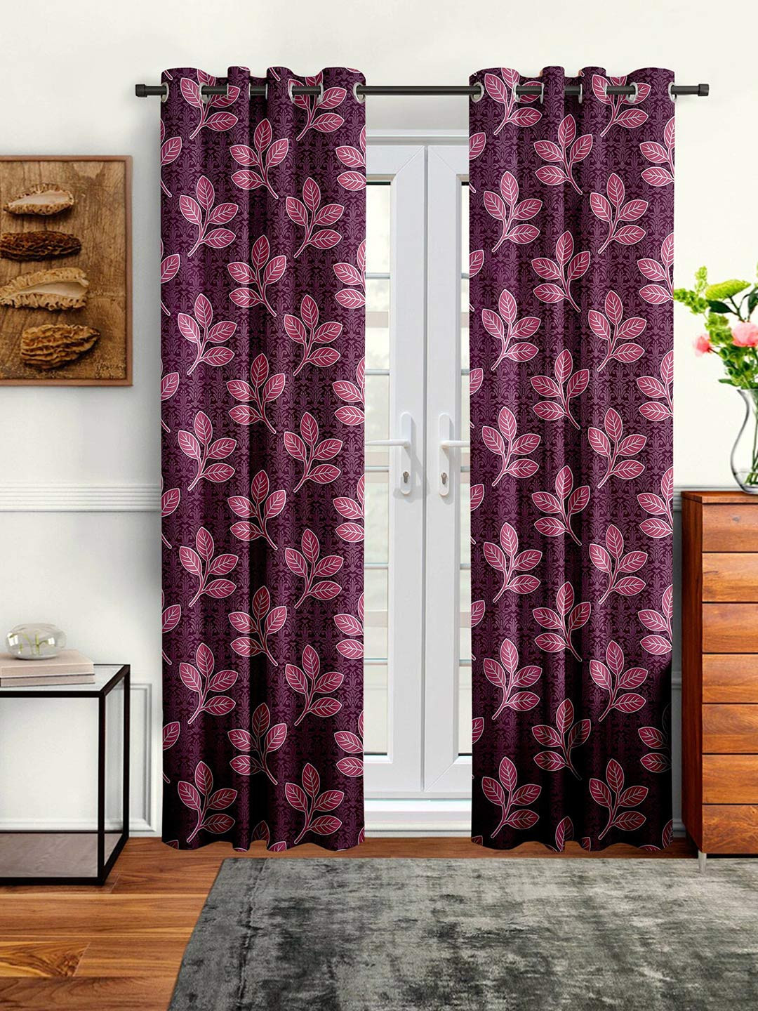 Cortina Pink & Purple Set of 2 Floral Long Door Curtains