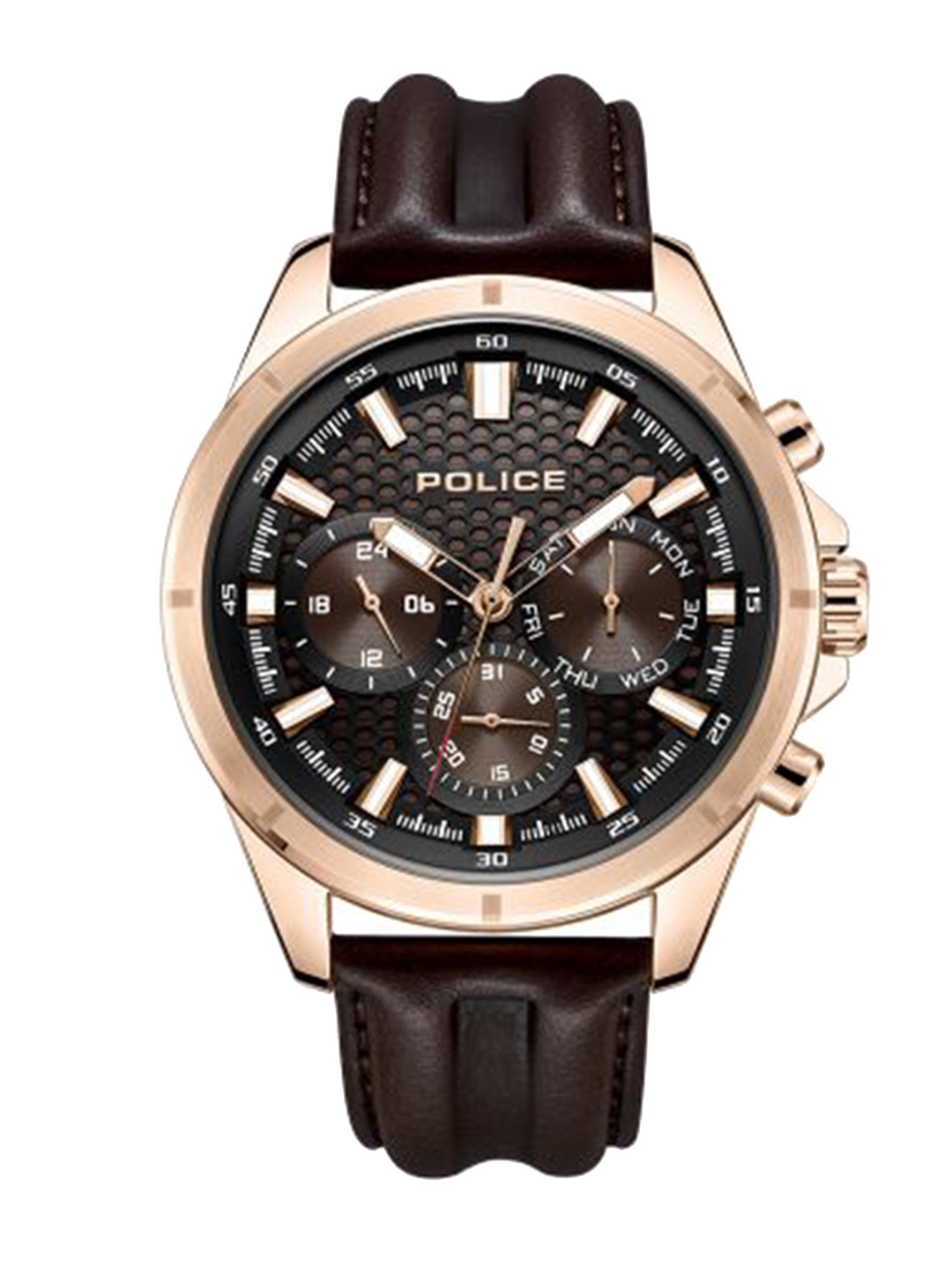 Police Men Black Printed Dial & Brown Leather Bracelet Style Straps Analogue Watch