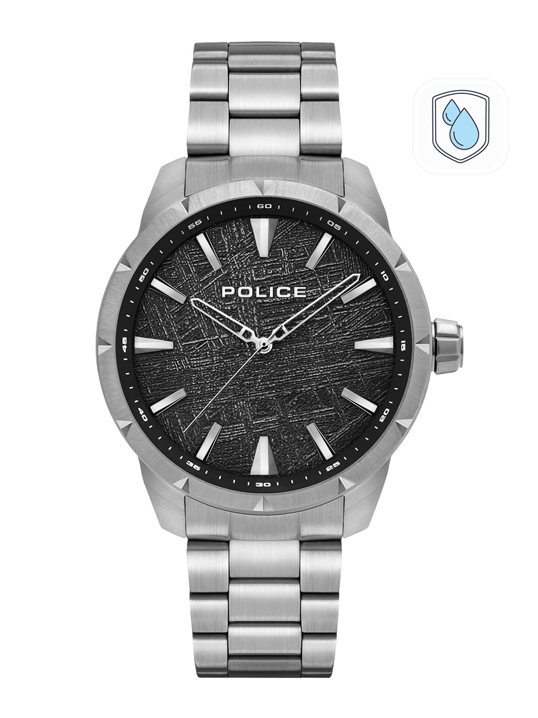 Police Men Black Dial & Silver Toned Stainless Steel Straps Analogue Watch PLPEWJG2202901