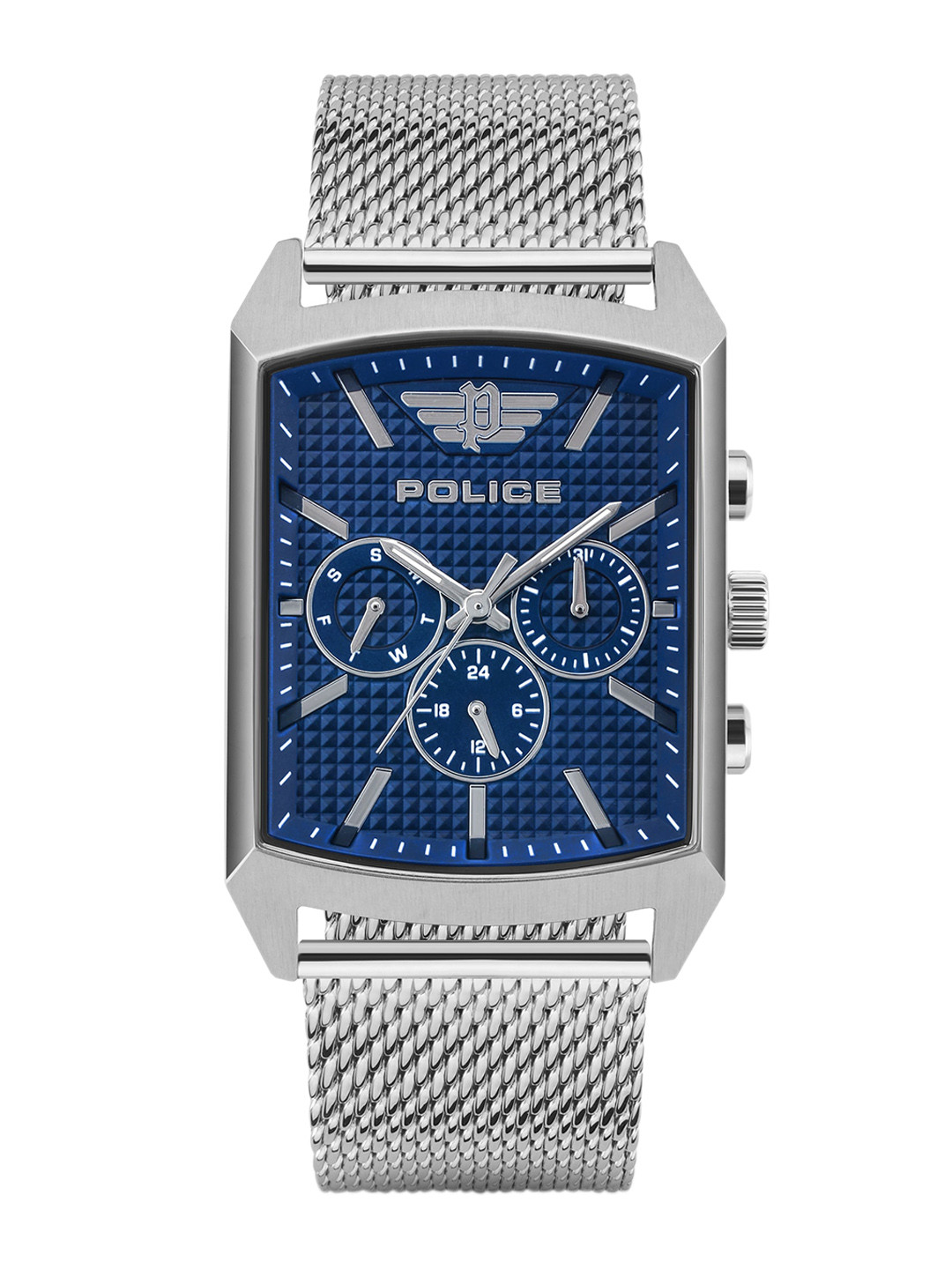 Police Men Blue Dial & Silver Toned Stainless Steel Bracelet Style Straps Analogue Watch