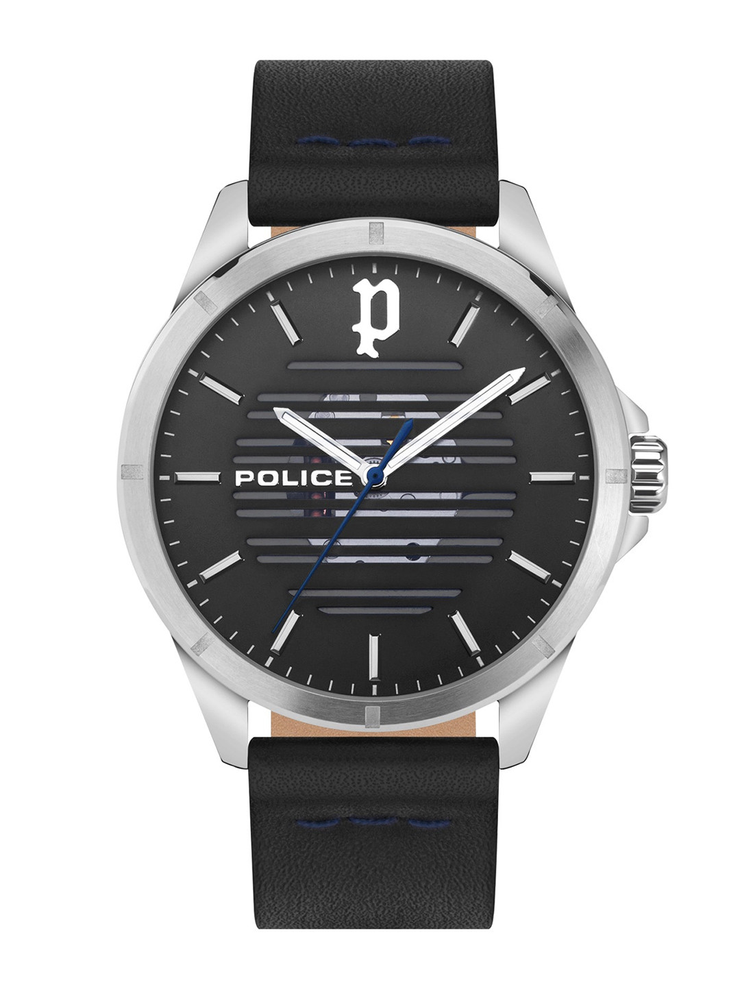 Police Men Gunmetal-Toned Dial & Black Leather Straps Analogue Watch