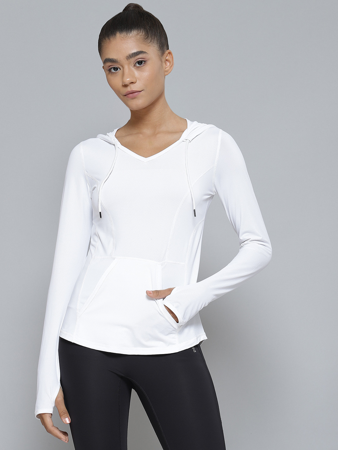Fitkin Women White Hooded Sports T-shirt