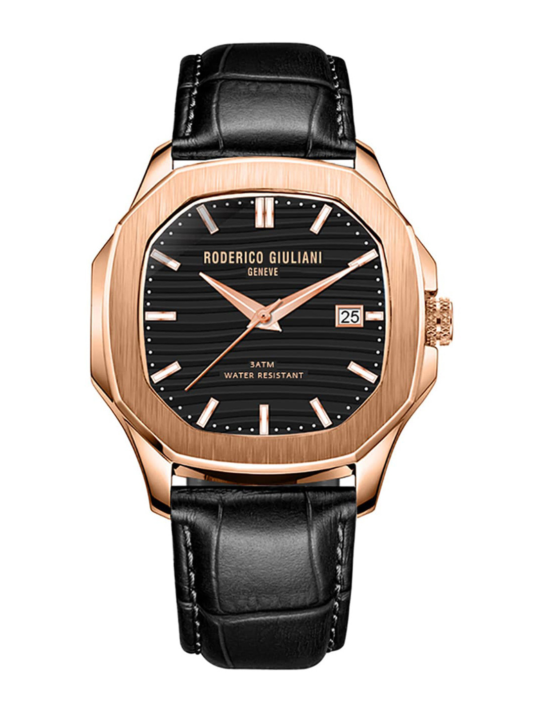 RODERICO GIULIANI Unisex Rose Gold-Toned Dial & Black Leather Straps Analogue Watch