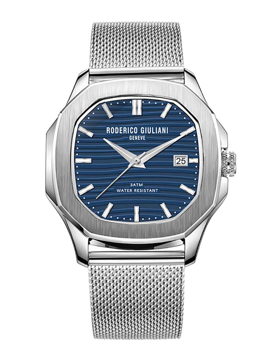 RODERICO GIULIANI Unisex Blue Dial & Steel Toned Stainless Steel Bracelet Style Straps Analogue Watch