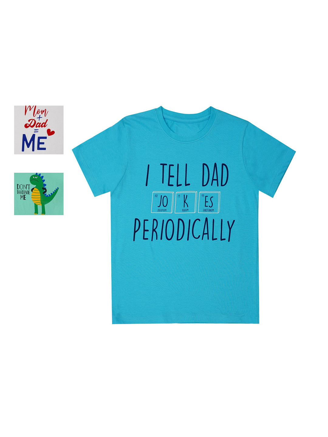 PRIDE APPAREL Kids Green & Blue Set of 3 Typography Printed Cotton T-shirt