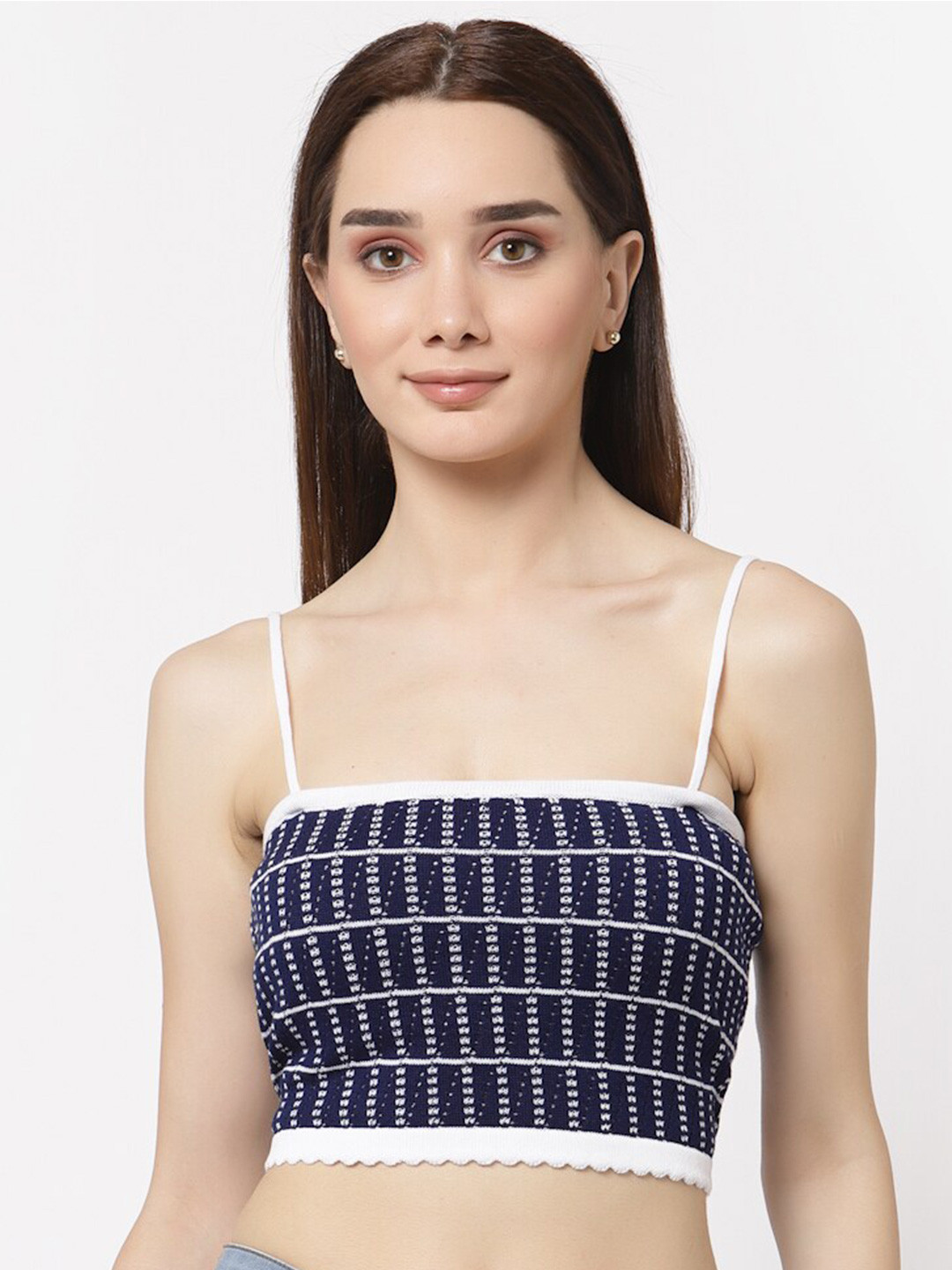 Miramor Spaghetti Strap Fitted Crop Top