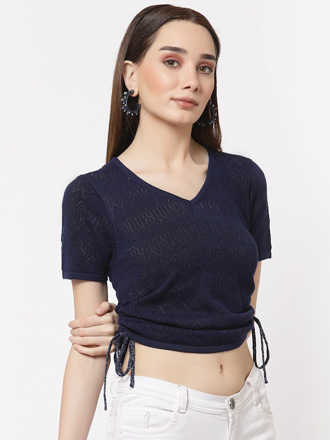 Miramor Women Navy Blue Crop Top