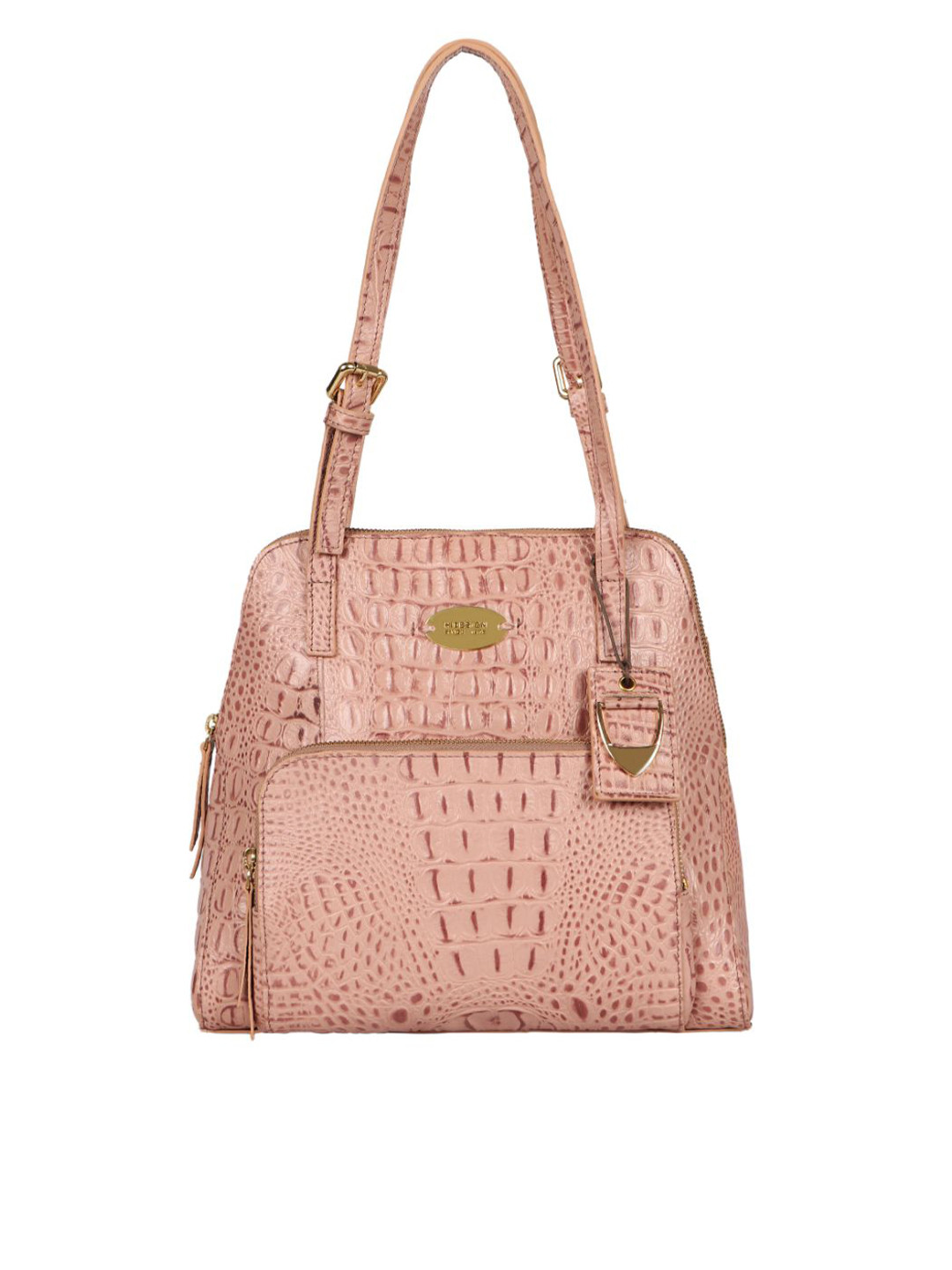 Hidesign Pink Textured Leather Structured Shoulder Bag