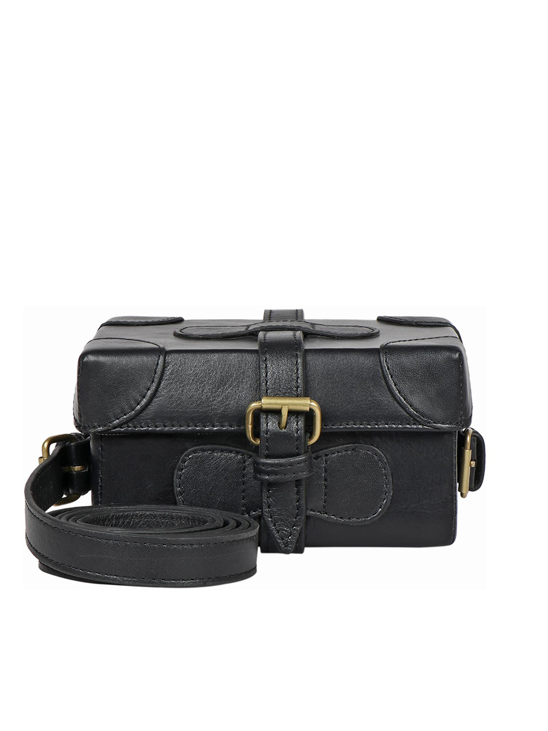 Hidesign Black Leather Structured Sling Bag