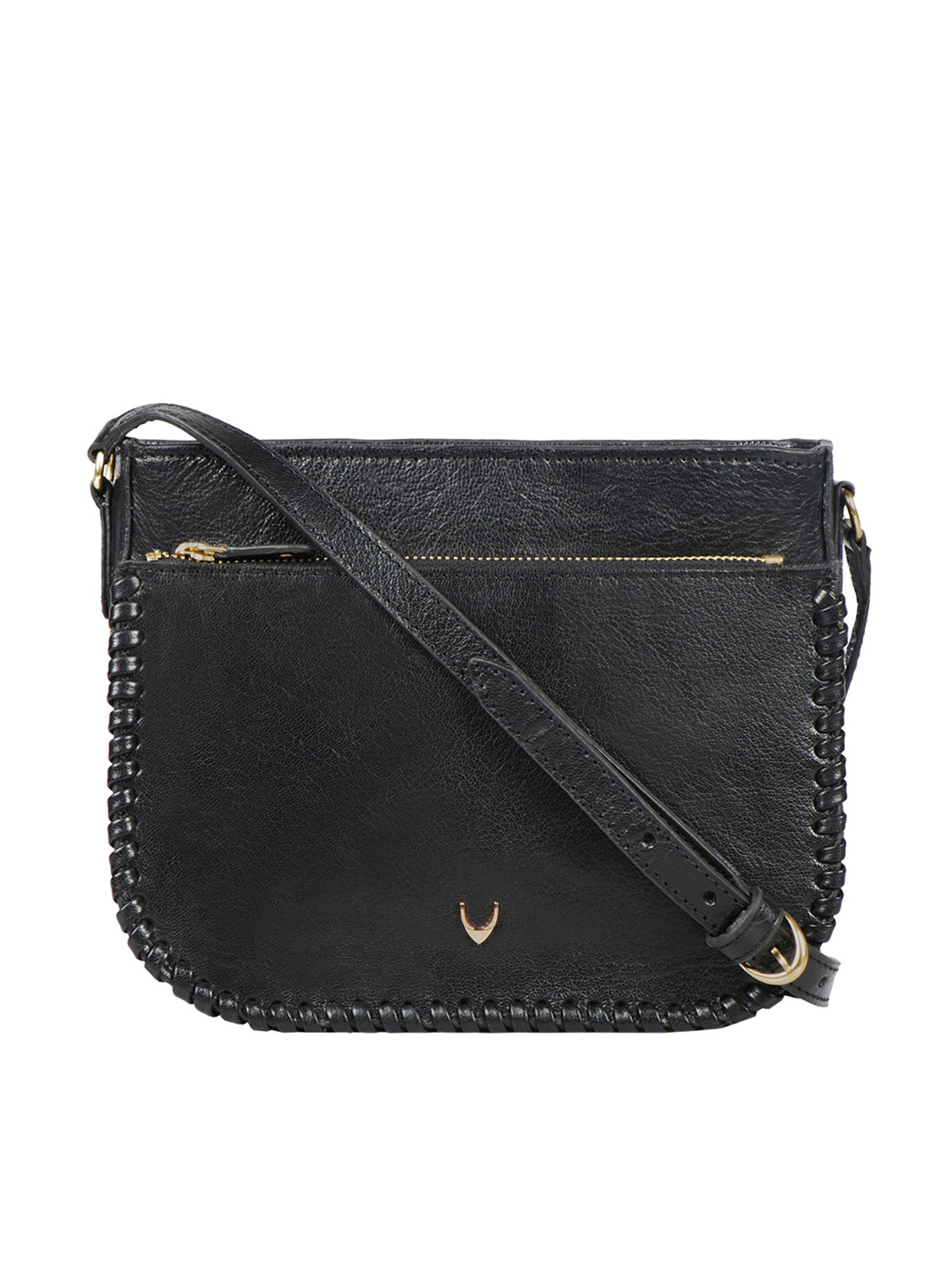 Hidesign Women Black Leather Structured Sling Bag with Fringed