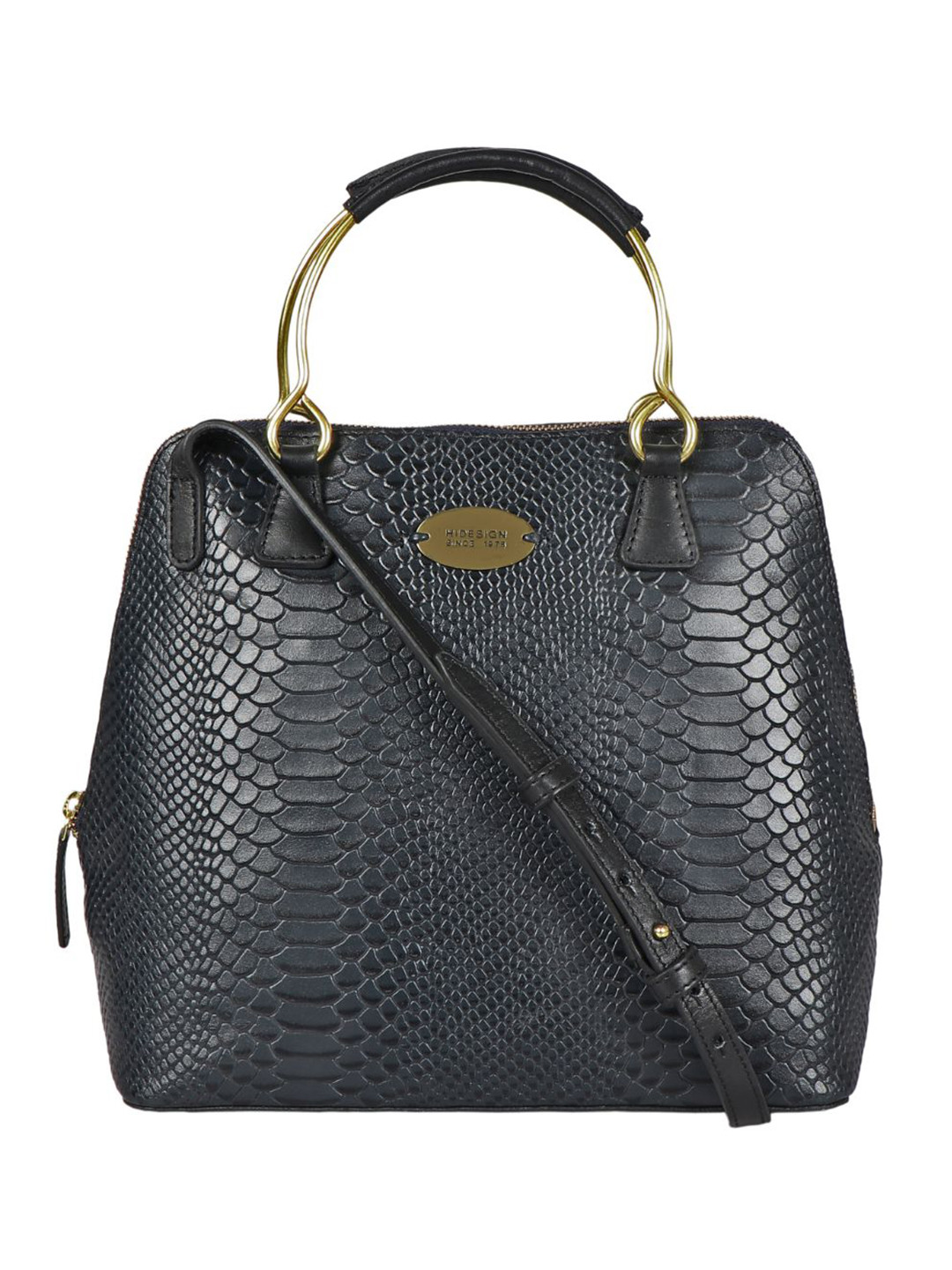 Hidesign Women Blue Animal Textured Leather Structured Handheld Bag