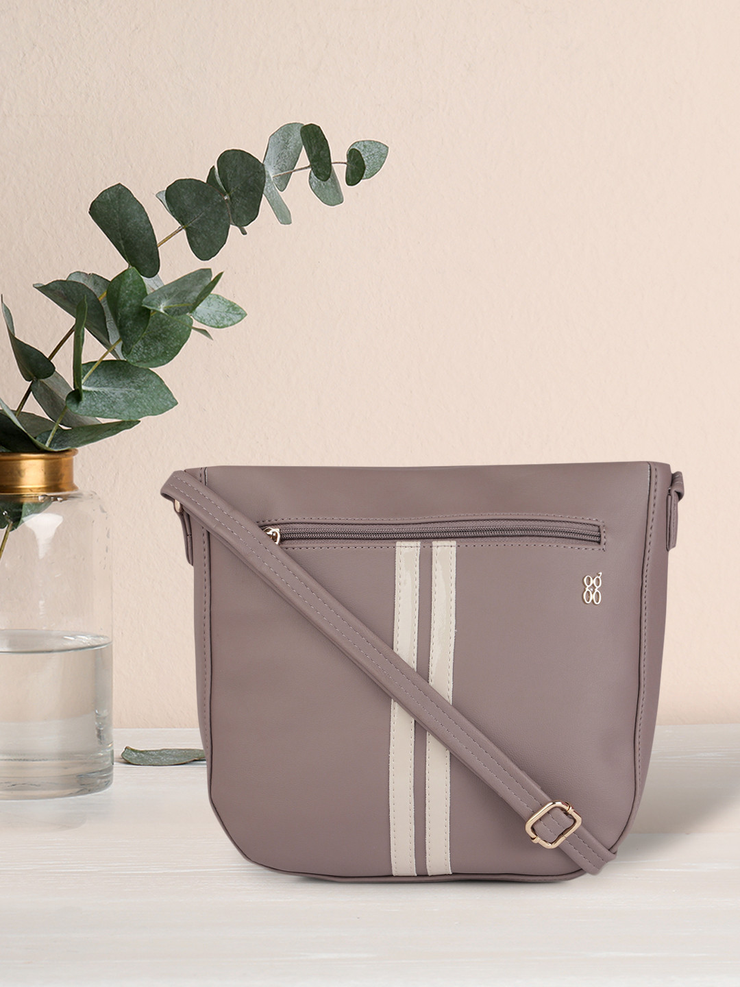 Baggit Mauve Pink Solid Regular Structured Shoulder Bag with Applique Detail