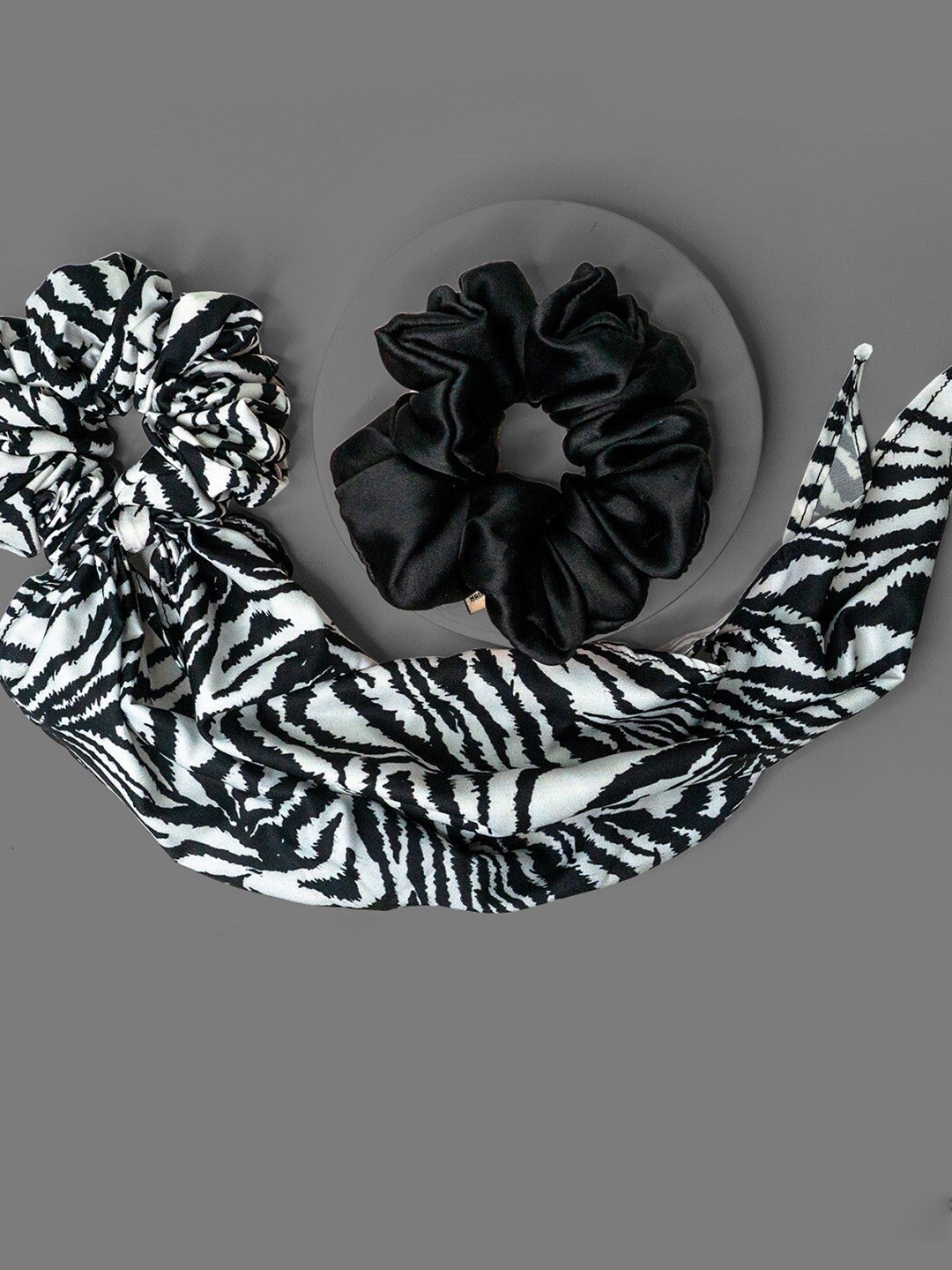 HAIR DRAMA CO. Women Set of 2 Black & White Satin Scrunchies