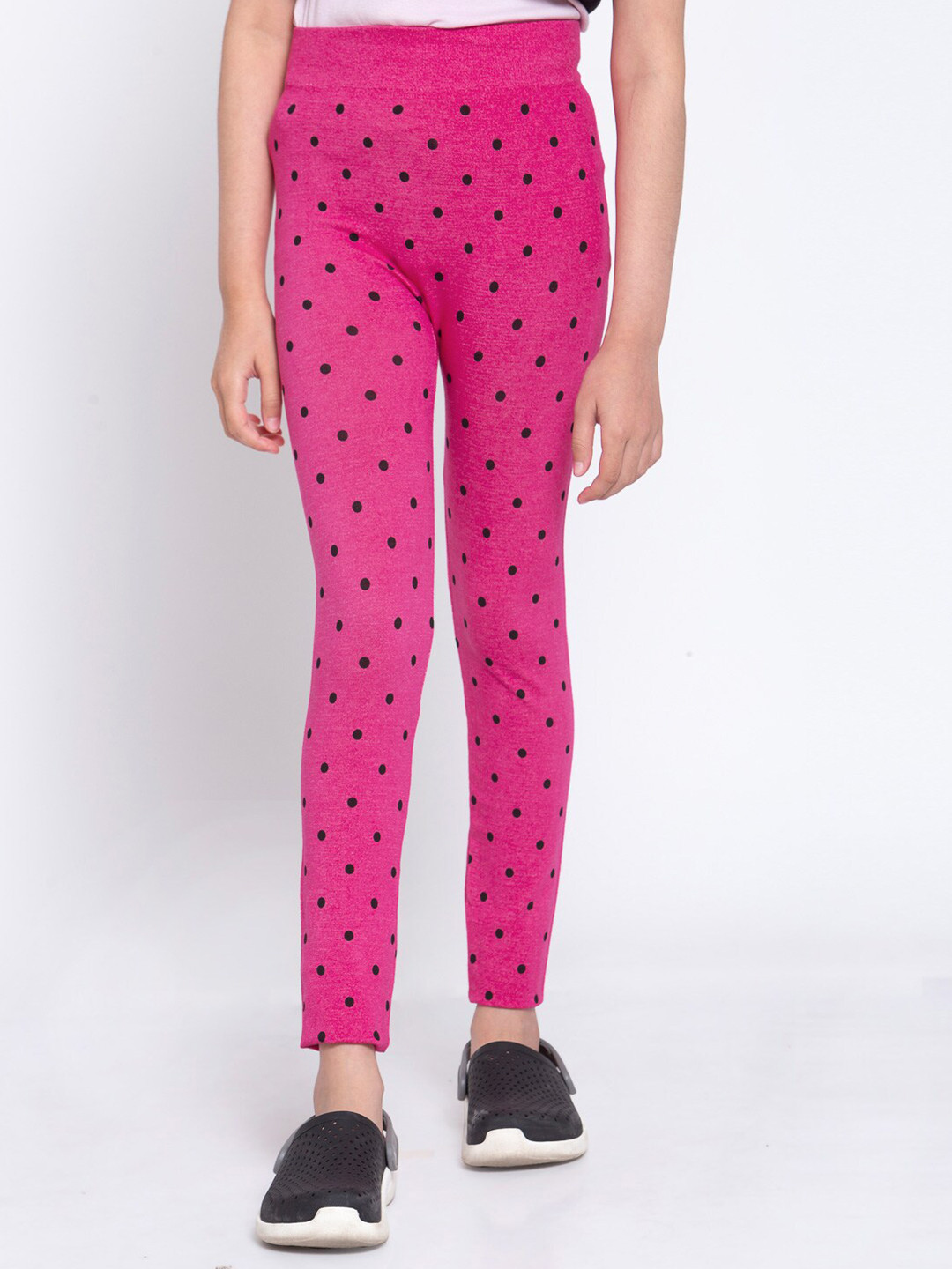 KLOTTHE Girls Pink & Black Printed Slim-Fit Jeggings