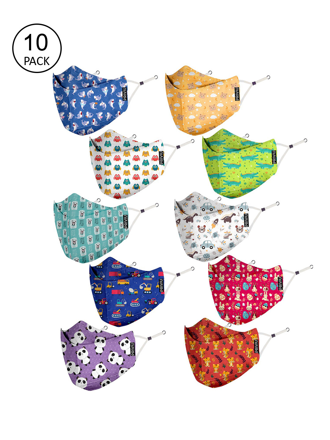 PRIVIU Kids Pack Of 10 Printed 4-Ply Reusable N95/KN5 Mask