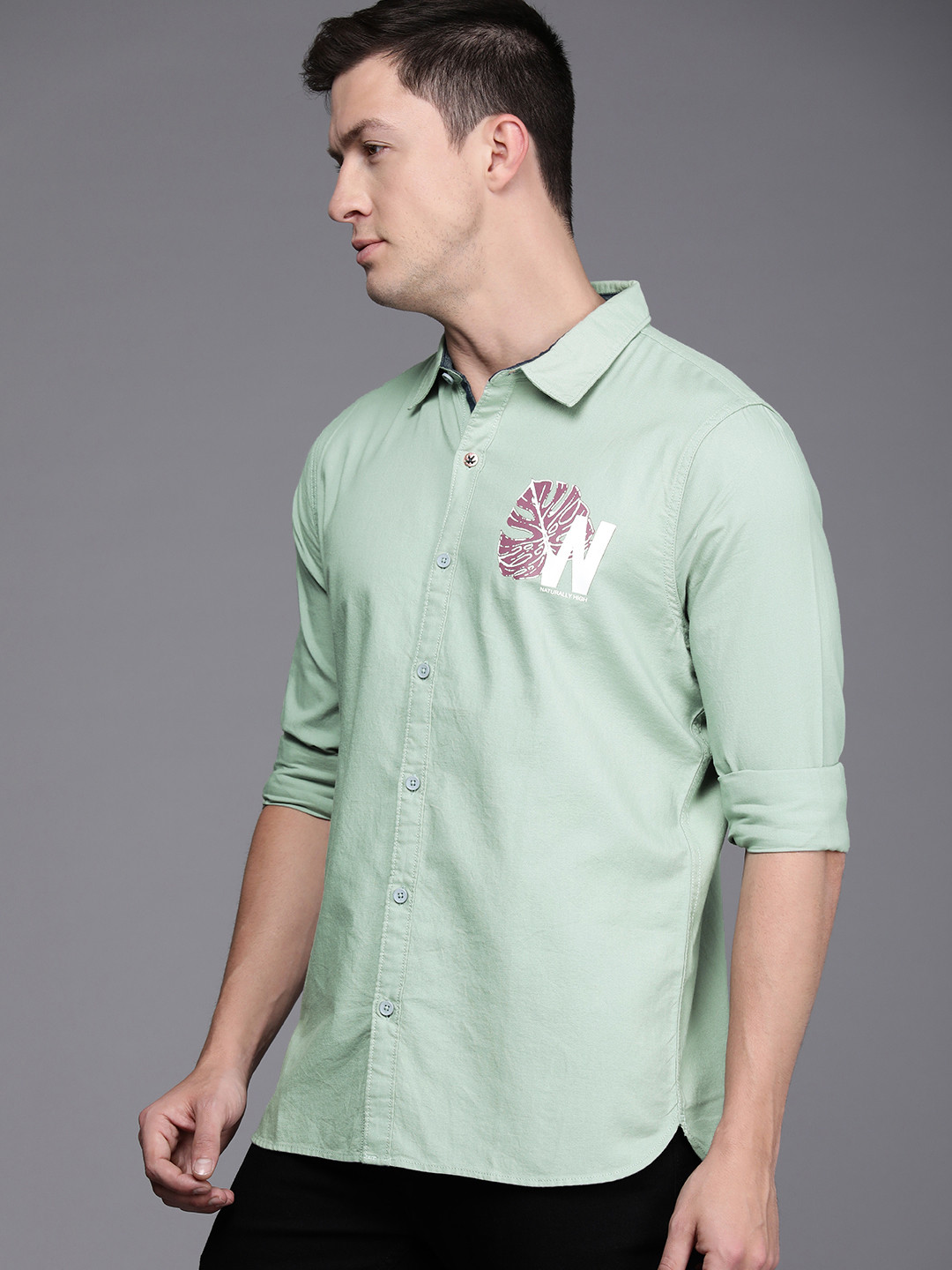 WROGN Men Graphic Printed Slim Fit Pure Cotton Casual Shirt