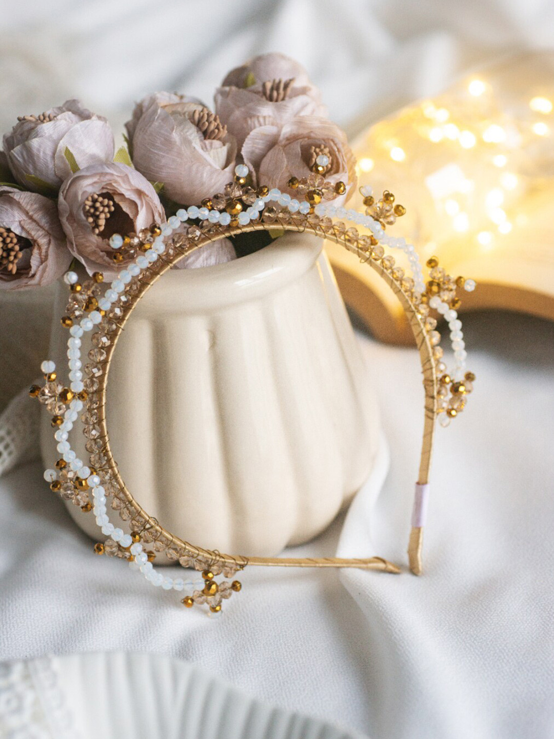 Choko Girls Gold-Toned & White Beaded Hairband