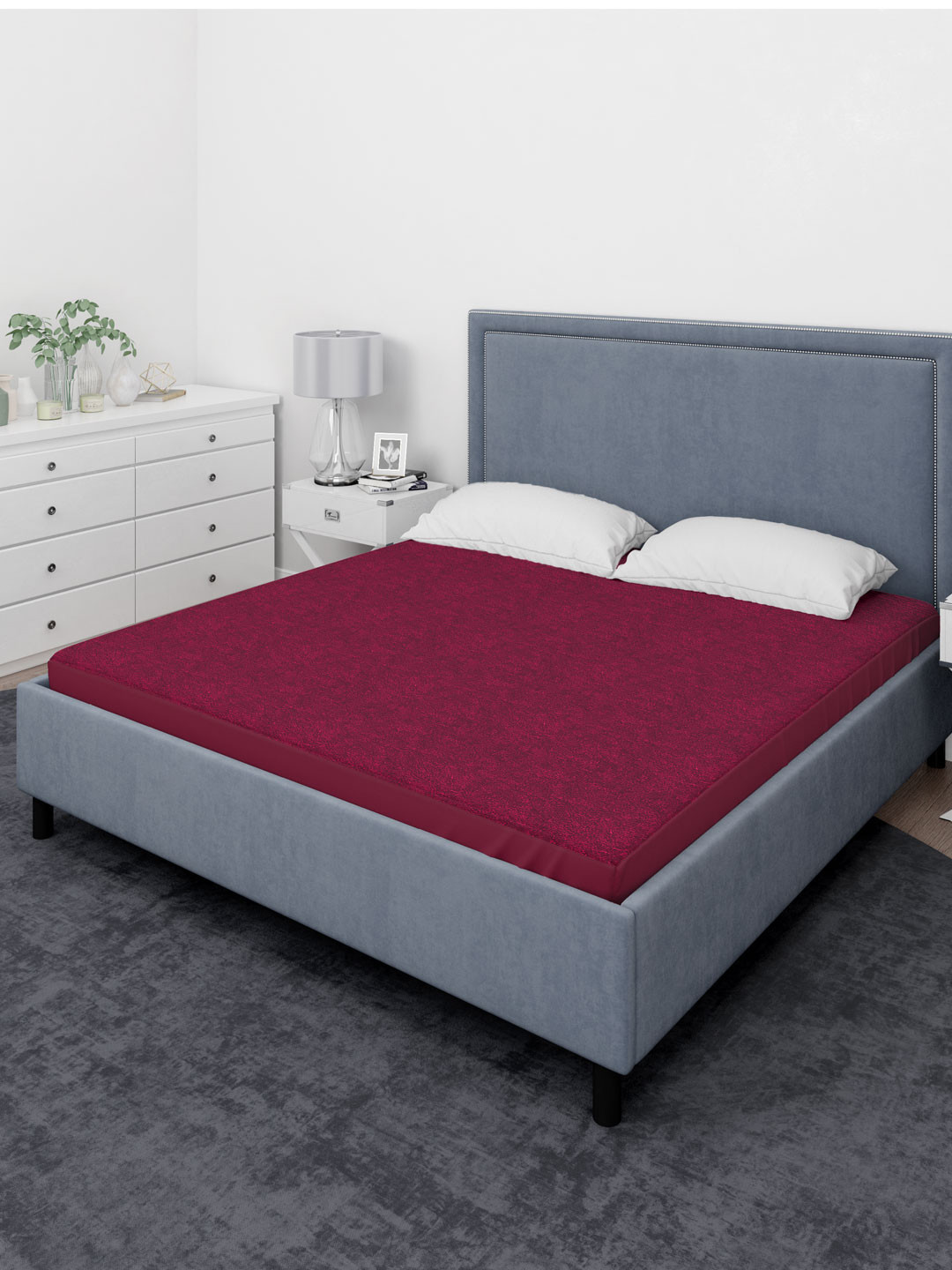 Aura Maroon King Size Double Bed Waterproof Mattress Protector