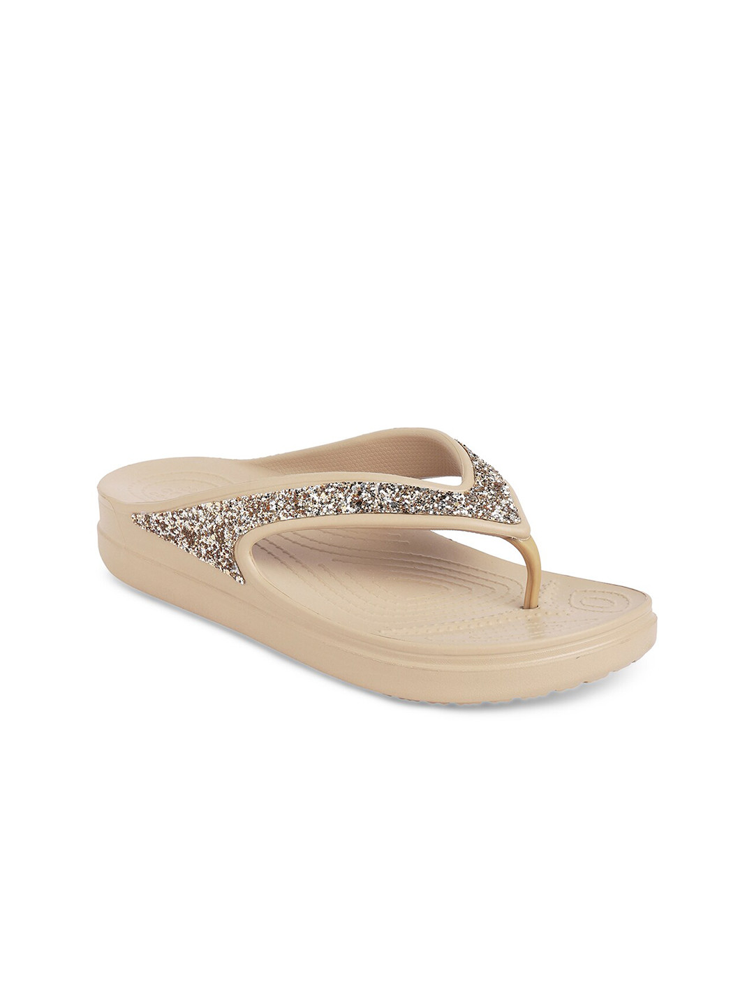 Crocs Women Beige Embellished Croslite Thong Flip-Flops