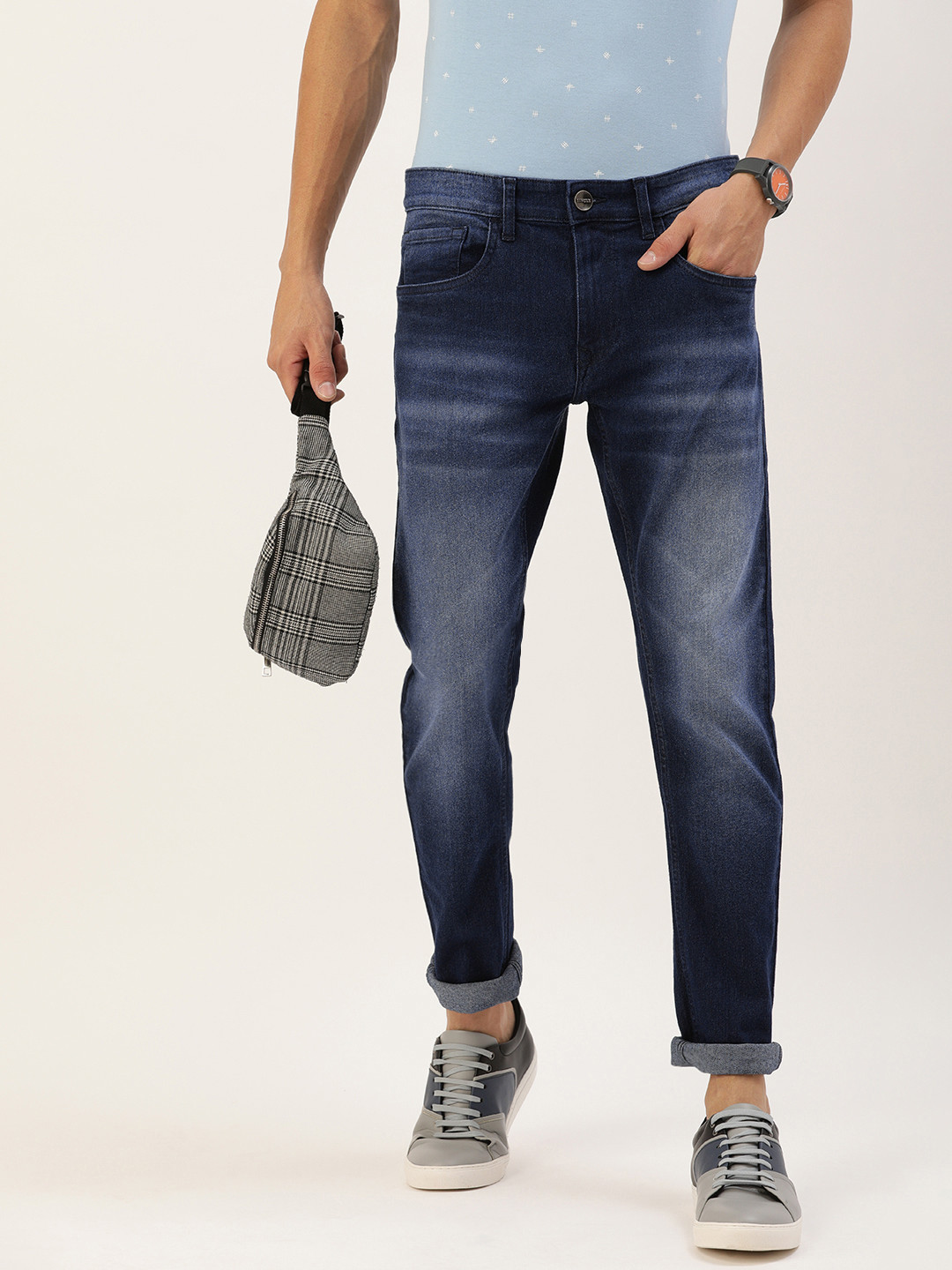 SINGLE Men Blue Slim Fit Heavy Fade Stretchable Jeans