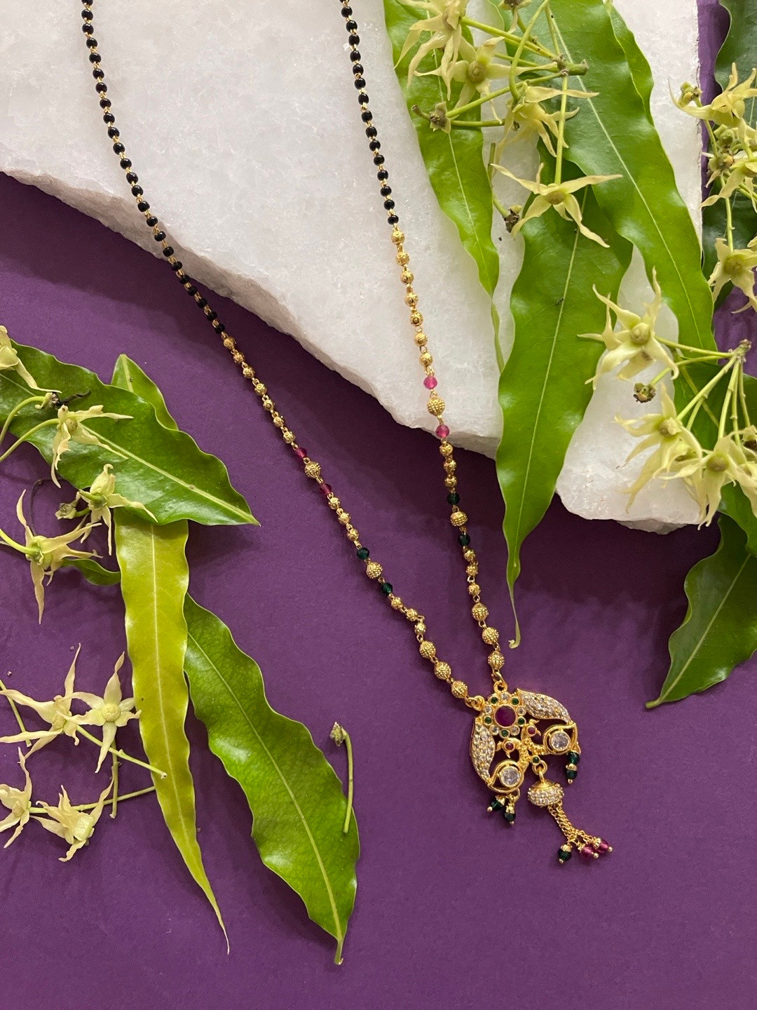 Digital Dress Room Women Gold-Plated Black Beaded Modern Short Mangalsutra