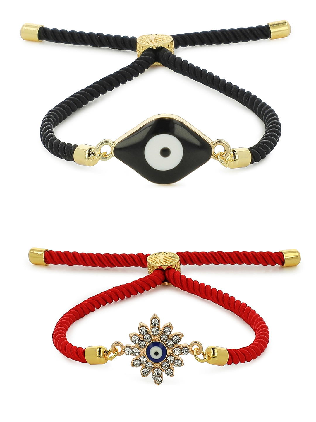 EL REGALO Unisex 2pcs Red & Black Gold-Plated Charm Bracelet