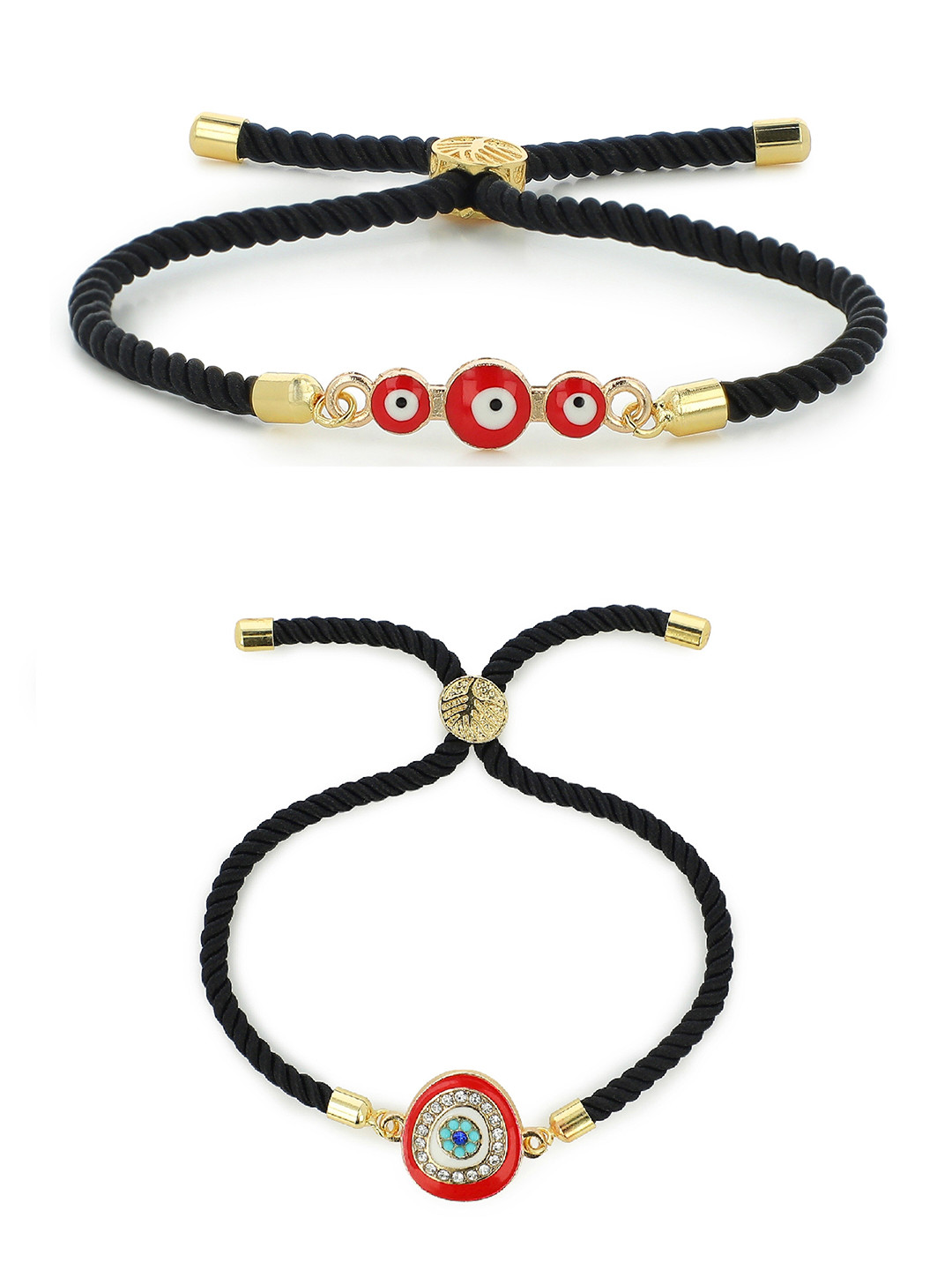 EL REGALO Unisex 2pc Gold-Toned & Red Gold-Plated Charm Bracelets