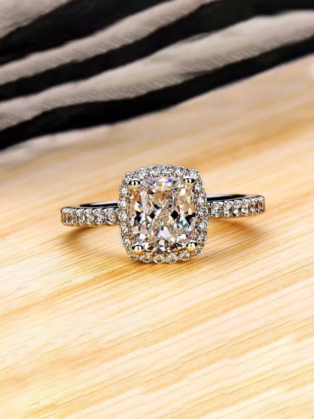 Yellow Chimes Women Silver-Plated & White Sparkling Crystal Square Shaped  Finger Ring