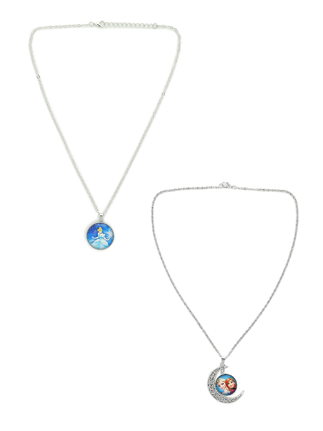 EL REGALO Kids Girls Set of 2 Silver Plated Frozen Princess Necklace