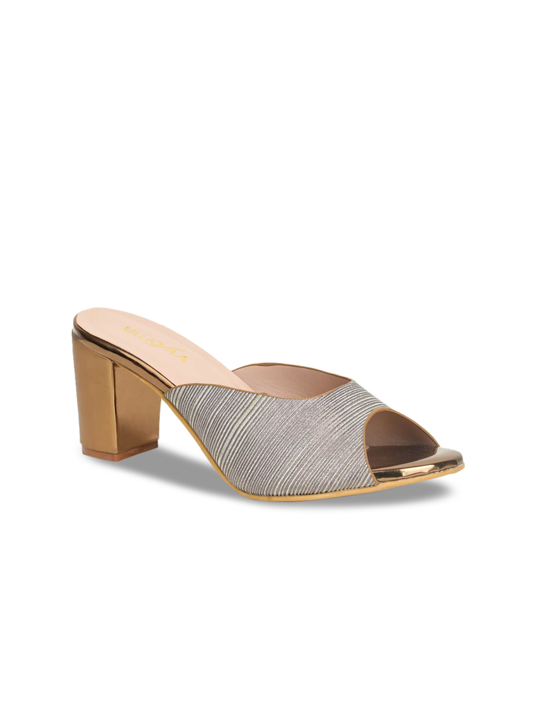 VALIOSAA Copper-Toned Textured Block Heels