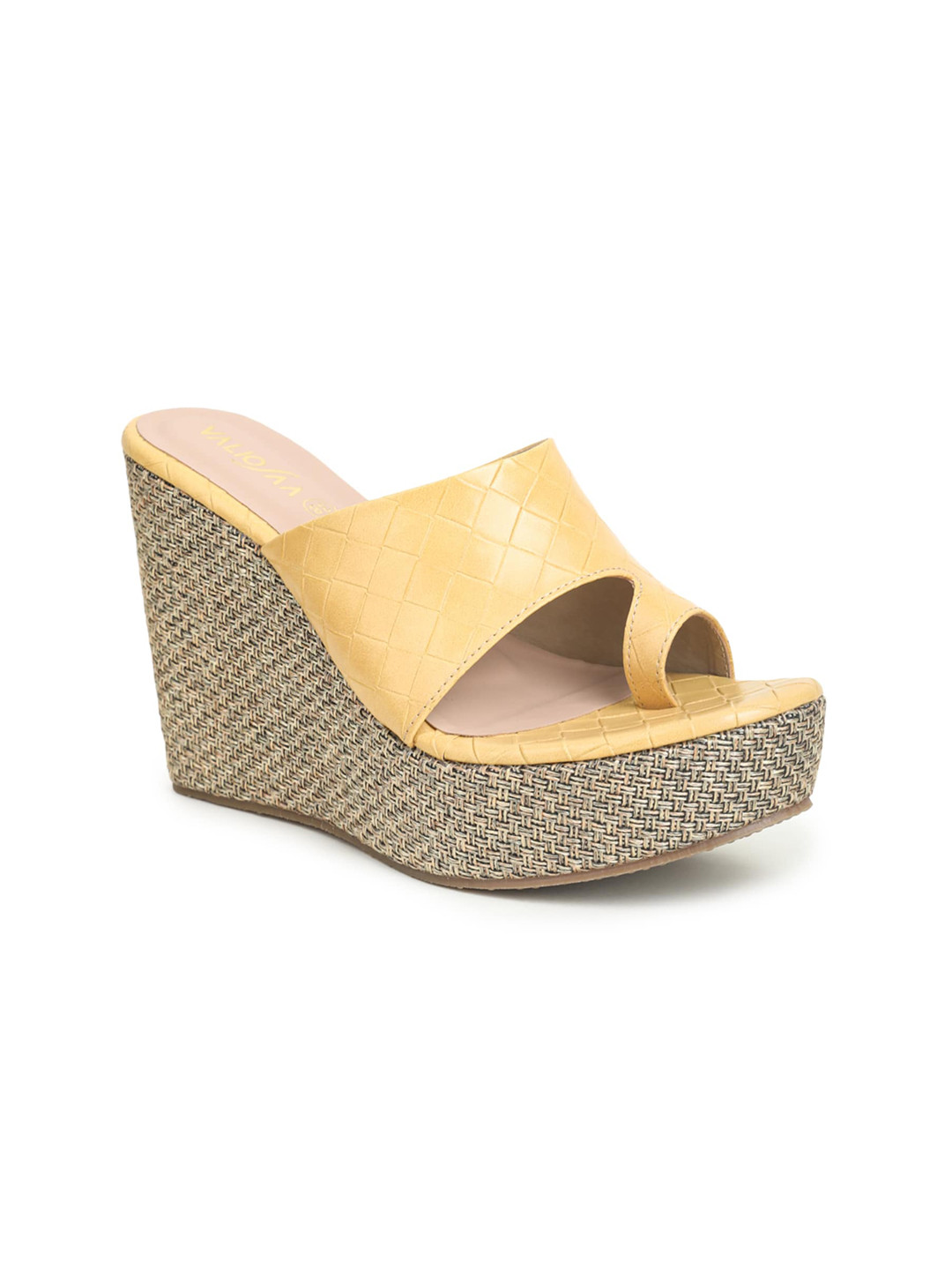 VALIOSAA Mustard Textured Wedge Heels