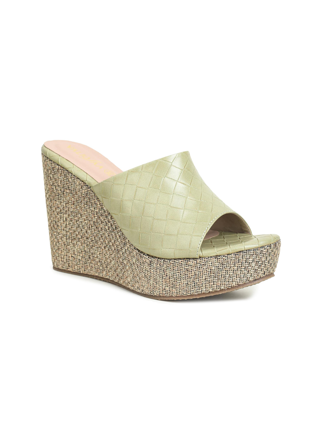 VALIOSAA Women Green Textured Wedge Peep Toes