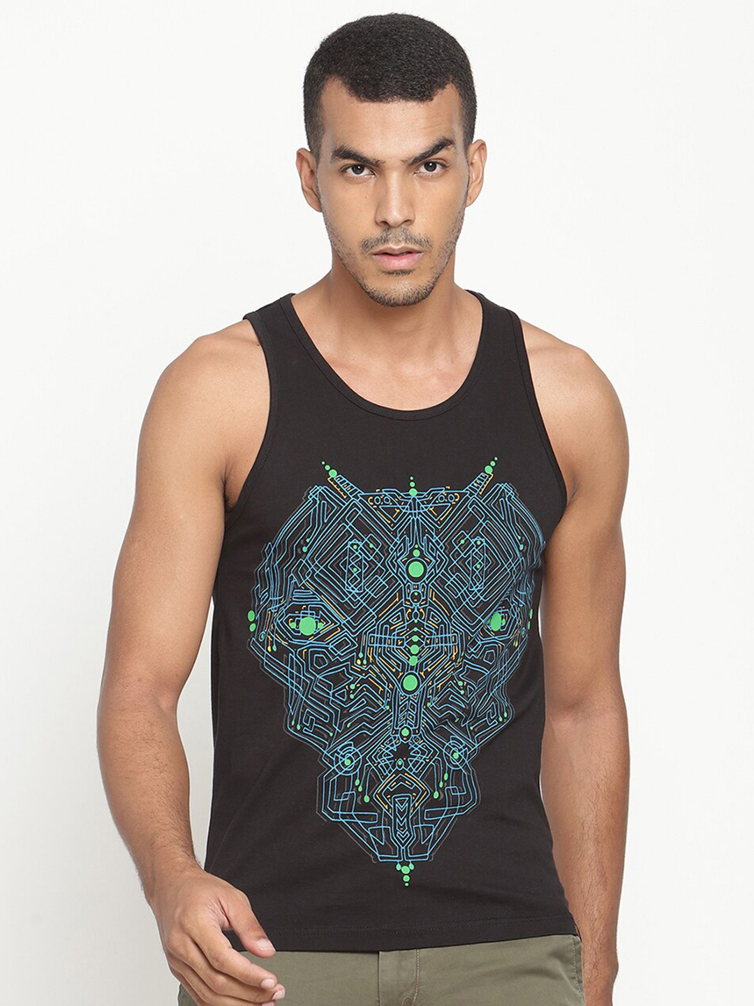 PUNK Men Black Printed Cotton T-shirt